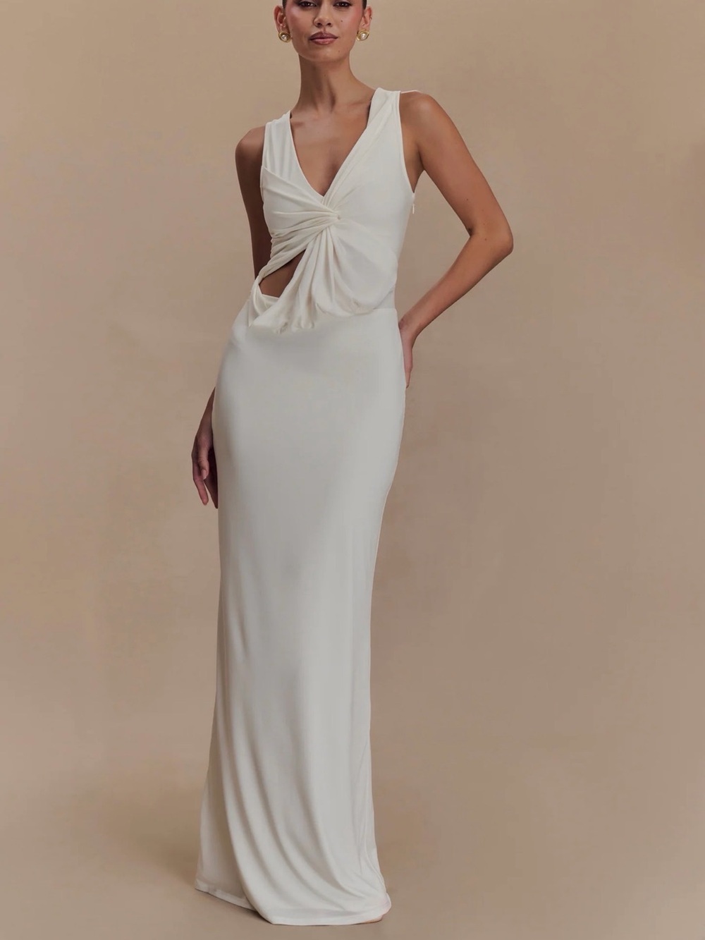 NWT Meshki Ivory White Twist-Front Maxi Dress V Neck XS